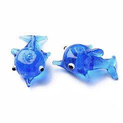 手作りランプワークビーズ  イルカ  藤紫色  25~28x17~18x12~13mm  穴：1.6mm&nbsp;LAMP-T011-06