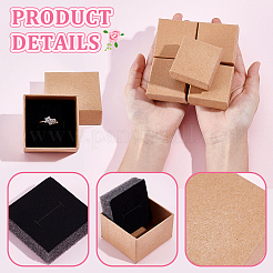 厚紙製ジュエリーボックス100個  リングのために  正方形  淡い茶色  5x5x3.2cm&nbsp;CBOX-NB0001-34