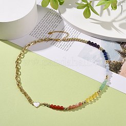 エナメルハートの天然混合宝石ビーズネックレス  女性のためのチャクラ ヨガ テーマ ジュエリー  ゴールドカラー  20.67インチ（52.5cm）&nbsp;NJEW-JN04085