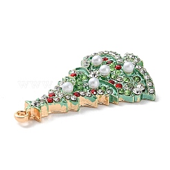 クリスマス亜鉛合金ラインストーンペンダント  エナメルとプラスチックパール  クリスマスツリーのチャーム  40.5x27x7.5mm  穴：1.8mm&nbsp;PALLOY-K008-01C-KCG