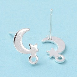 201 ステンレススチールスタッドピアス金具  水平ループと316ステンレススチールピン付き  月と星  925銀メッキ  11x7mm  穴：1.4mm  ピン：0.7mm&nbsp;STAS-K241-28S