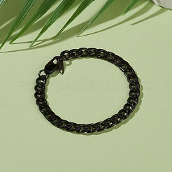 メンズ 304 ステンレススチール キューバンリンクチェーンブレスレット  カニカン付き  電気泳動黒  8-1/2インチ（21.6cm）&nbsp;BJEW-JB05917-02