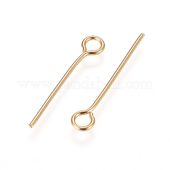 304ステンレススチールアイピン  18KGP本金メッキ  22ゲージ  17~18x0.6mm  穴：2mm&nbsp;A-STAS-L238-005B-G