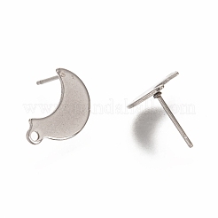 変色しない304ステンレススチールスタッドピアス金具  カン付き  ムーン  ステンレス鋼色  14.5x9mm  穴：1.4mm  ピン：0.7mm&nbsp;X-STAS-I176-10P
