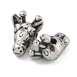 レトロ 304 ステンレス ビーズ  キリン  アンティークシルバー  11.5x9x6mm  穴：1.5mm&nbsp;STAS-B071-19AS