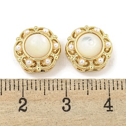 真鍮とABSの模造真珠と貝殻の花のマルチ連リンク  18KGP本金メッキ  11x6.5mm  穴：1.1mm&nbsp;KK-Q820-35G
