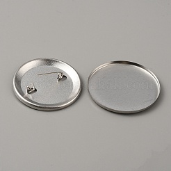 フラットラウンドい鉄製のバッジボタン部品  ブランクブローチベースのセッティング  プラチナ  42x2.5mm&nbsp;DIY-WH0297-15D