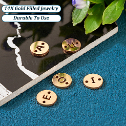 本物の14K金メッキ真鍮コネクタチャーム  レーザーカットされた文字模様のフラットラウンドいリンク  文字a  6x0.8mm  穴：0.8mm&nbsp;KK-TAC0017-04G-03