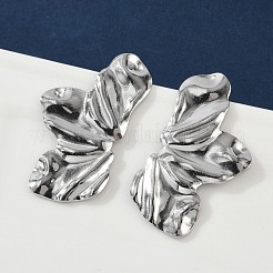 変色しない304ステンレススチール製スタッドピアス（女性用）  半分の花  ステンレス鋼色  44.5x27mm&nbsp;EJEW-Z057-01P