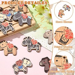 12色プリントの木製ペンダント6個  馬のチャーム  ミックスカラー  36.5x40x3mm  穴：2mm  2個/カラー&nbsp;WOOD-YW0002-04
