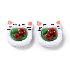 樹脂カボション  模造食品  猫の頭型の巻き寿司  ホワイト  25x23.5x9.5mm&nbsp;CRES-P020-03A