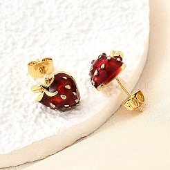 真鍮エナメルスタッドピアス  18KGP本金メッキ  苺  12.5x9.5mm&nbsp;EJEW-F372-01A-G