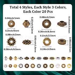 240個12スタイルチベットスタイルアロイスペーサービーズ  混合図形  ミックスカラー  5~6.5x2~4.5mm  穴：1~2.5mm  20個/スタイル&nbsp;TIBE-SC0002-59E