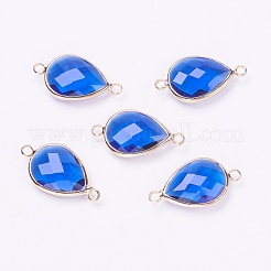 ガラスリンクコネクター  真鍮パーツ  多面カット  ティアドロップ  ライトゴールド  藤紫色  25.5x14x6mm  穴：2.5mm&nbsp;KK-E712-D05
