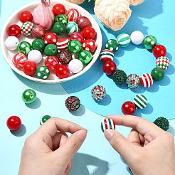 クリスマステーマ DIY 丸型アクリルビーズペンダント作成キット  鉄リンクチェーンを含む  鉄ロブスタークロウクラスプ  アイアン製ワイヤー  鉄のビーズ  ミックスカラー  19.5~20x17.5~19mm  穴：2.5mm&nbsp;DIY-CJC0006-17