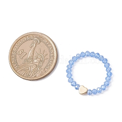 女性用電気メッキガラスビーズ指輪  ハート  ミックスカラー  5mm  内径：18mm&nbsp;RJEW-JR00941