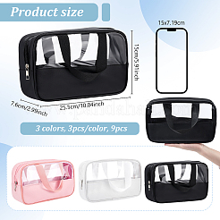9個 3色 PVC 透明窓 化粧品バッグ  ハンドル付き旅行用トイレタリーオーガナイザー  長方形  ミックスカラー  25.5x7.6x15cm  3個/カラー&nbsp;AJEW-GW0001-14