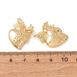 真鍮チャーム  花のチャームが付いた聖なるハート  ラックめっき  長持ちメッキ  鉛フリー＆カドミウムフリー  18KGP本金メッキ  24x20x7mm  穴：3mm&nbsp;KK-CBA2F11-15C-G