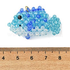 ガラス、天然ブラックスピネル、304ステンレススチール製のオープン丸カンペンダント  魚のチャーム  多面カット  ライトスカイブルー  24.5~25.5x40~42x13~16mm  穴：4.5mm&nbsp;PALLOY-MZ01342-03