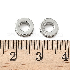 真鍮製マイクロパヴェキュービックジルコニアビーズ  フラットラウンド  プラチナ  7.5x2.5mm  穴：3.5mm&nbsp;KK-S350-06P