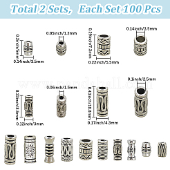 チベットスタイルの合金ビーズ2セット  コラム  アンティークシルバー  5~10x3~5mm  穴：1~3mm  約100個/セット&nbsp;FIND-SC0019-62
