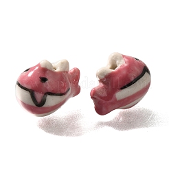 手作りの陶器ビーズ  手描きの陶器ビーズ  鮫  ピンク  14~15x19~20.5x12~12.5mm  穴：1.6~1.8mm&nbsp;PORC-S002-18A