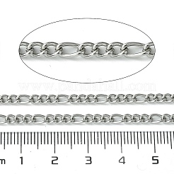 変色しにくい304ステンレススチール製フィガロチェーン  溶接されていない  スプールで  ステンレス鋼色  5.5x3x1mm  4x3x1.5mm  約32.81フィート（10m）/ロール&nbsp;CHS-K018-03P