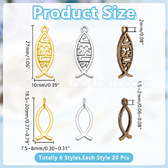 120pcs6スタイルチベットスタイルアロイペンダント  イエスの魚  ミックスカラー  19.5~27x7.5~10mm  20個/スタイル&nbsp;TIBE-HY0001-16