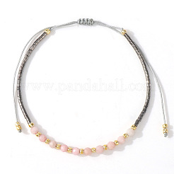 女性用天然ローズクォーツファセットラウンドビーズ編みブレスレット  11インチ（28cm）&nbsp;OH4835