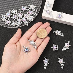 10個のガラスペンダント  合金のパーツと  プラチナ  スター  透明  30.5x16.5x5.5mm  穴：1.8mm  4個/カラー&nbsp;GLAA-YW0004-64B-01