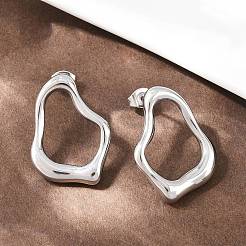 304ステンレススチールスタッドピアス  ナゲット  ステンレス鋼色  26x19mm&nbsp;EJEW-G457-01P