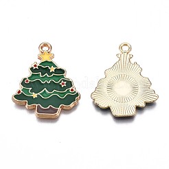 環境に優しい合金エナメルペンダント  カドミウムフリーと鉛フリー＆ニッケルフリー  クリスマスツリー  グリーン  26x21x1.5mm  穴：1.2mm&nbsp;ENAM-T011-49KC-NR