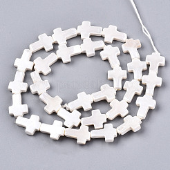 シェルパールビーズ連売り  クロス  乳白色  12~13x9~10x3mm  穴：0.7mm  約30個/連  14.76~15.15インチ（37.5~38.5cm）&nbsp;SSHEL-N032-20