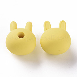 アクリルビーズ  ラバー加工スタイル  片穴  兎  きいろ  19x16.5x14.5mm  穴：3.5mm&nbsp;OACR-S039-02-85