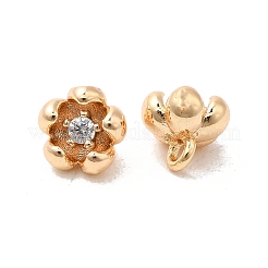 真鍮&キュービックジルコニアペンダント  カドミウムフリー＆ニッケルフリー＆鉛フリー  18KGP本金メッキ  花のチャーム  グリーン  6x5x5mm  穴：1.2mm&nbsp;KK-Q773-16G-03