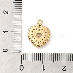 真鍮製マイクロパヴェキュービックジルコニアペンダント  18KGP本金メッキ  ハート  透明  14x11x3.5mm  穴：1.2mm&nbsp;KK-E082-04G