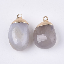 電気メッキ天然グレーaペンダント  真鍮パーツ  染め  オーバル  ゴールドカラー  25~31x14~19x11~14mm  穴：2mm&nbsp;G-S344-81