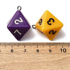 8ファセット不透明樹脂ペンダント  鉄のリング付き  サイコロ  ミックスカラー  28x24.5x24.5mm  穴：1.8mm&nbsp;RESI-S021-02B