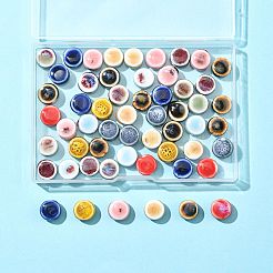 56 個 11 色の手作り磁器ビーズ  ファンシーアンティーク施釉磁器  フラットラウンド  ミックスカラー  10~11x10.5~12x6.5~7.5mm  穴：1.5~2.5mm  4個/カラー&nbsp;PORC-FS0001-32