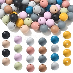 食品グレードの環境に優しいシリコーンビーズ  ラウンド  ミックスカラー  14.5~15mm  穴：2~2.2mm  11色  合計：100ピース/バッグ&nbsp;SIL-CJ0001-10