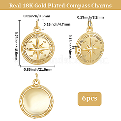真鍮製ペンダント6個  丸カン付き  コンパス  18KGP本金メッキ  21.5x18.7x4mm  穴：3.2mm&nbsp;KK-BBC0021-85