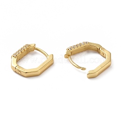 キュービックジルコニアオーバルフープピアス  女性のための本物の18k金メッキ真鍮ヒンジピアス  鉛フリー＆カドミウムフリー  透明  14x12.5x3mm  ピン：0.7mm&nbsp;EJEW-E263-16G