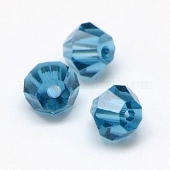 模造5301ダブルコーンビーズ  透明ガラスファセットビーズ  スチールブルー  6x5mm  穴：1.3mm  約288個/袋&nbsp;GLAA-F026-C10