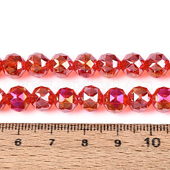 ABカラーメッキ透明ガラスラウンドビーズ連売り  多面カット  レッドオレンジ  7.5~8.5x7~7.5mm  穴：1.2~1.6mm  約25~26個/連  6.89~7.48''（17.5~19センチメートル）&nbsp;EGLA-T029-8mm-12T-11