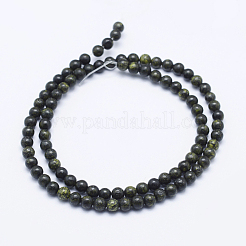 天然蛇紋岩/グリーンレースストーンビーズ連売り  ラウンド  6mm  穴：0.8mm  約60個/連  14.5インチ（37cm）&nbsp;G-P345-01-6mm
