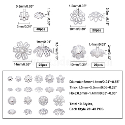 304ステンレススチールビーズキャップ  花  マルチ花弁  ステンレス鋼色  7~7.5x1.7mm  穴：1mm  250個/箱&nbsp;STAS-UN0018-51P