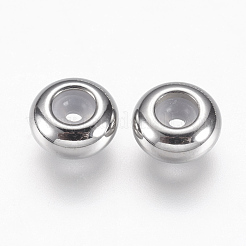 201ステンレスビーズ  内部のゴムと  スライダービーズ  ロンデル  ステンレス鋼色  7x3.5mm  ゴム穴：1mm&nbsp;STAS-G142-7mm-P