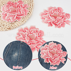 牡丹のポリエステル刺繍縫い付けパッチ4個  布のアップリケ  サクランボ色  123x147x1.5mm&nbsp;PATC-CY0001-72A