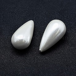 電気メッキシェルパール片穴ビーズ  ティアドロップ  ホワイト  31x16mm  穴：1mm&nbsp;BSHE-G006-01F