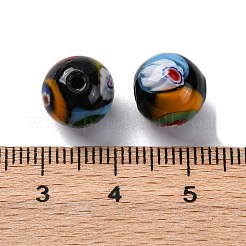 手作りミッレフィオーリランプワークビーズ  ラウンド  ブラック  10~10.5mm  穴：1.5mm&nbsp;LAMP-R003-02B-07